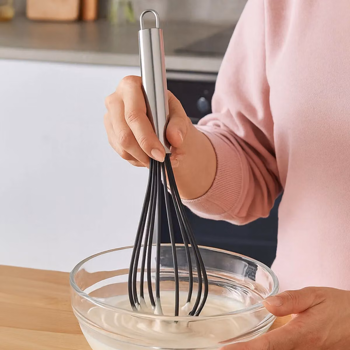 Orsina Non-Stick Heat Resistant Silicone Whisk with Stainless Steel Handle in Black and Silver – 4