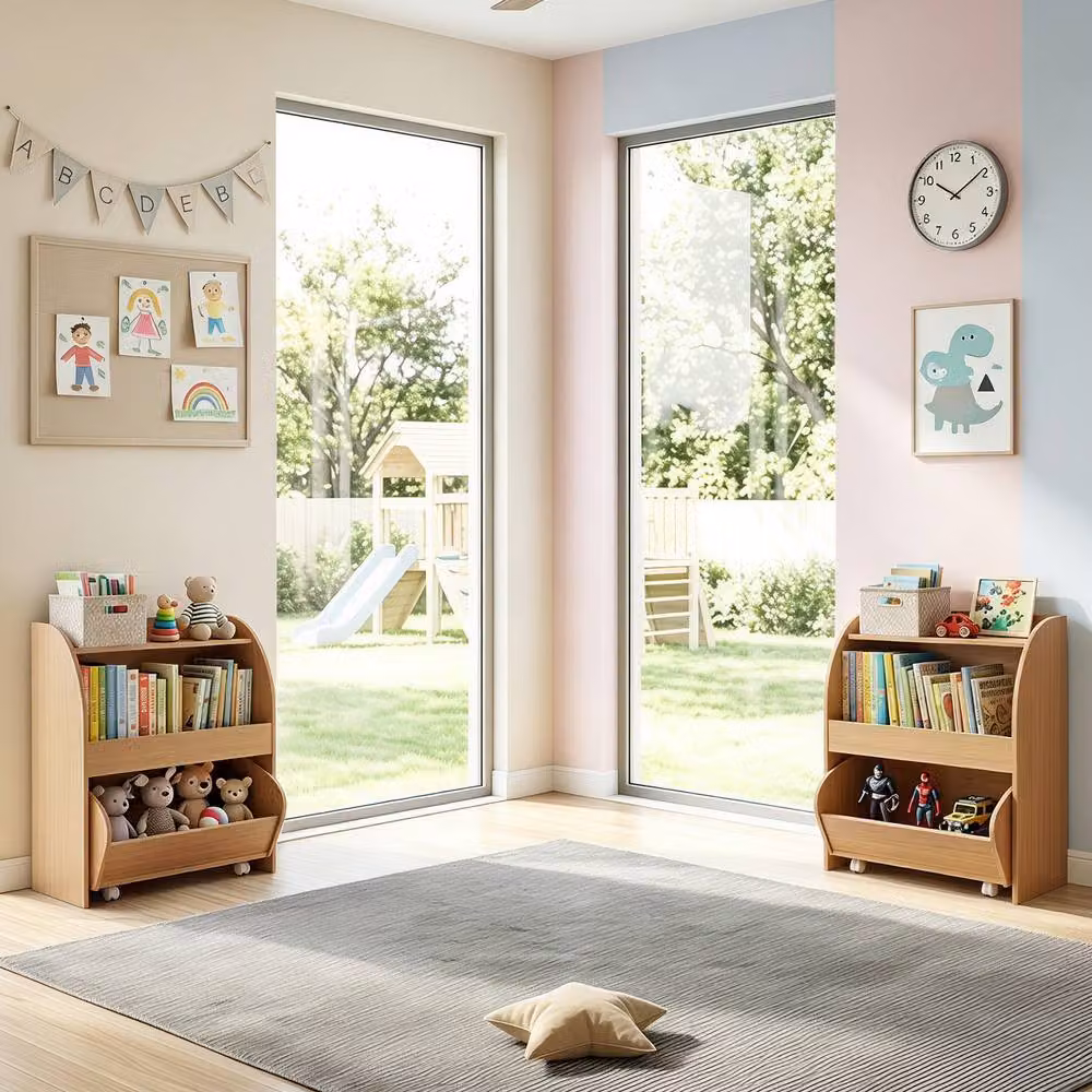 CASART Childrens Toy Storage Shelf with 2 Open Shelves in Sand – 4