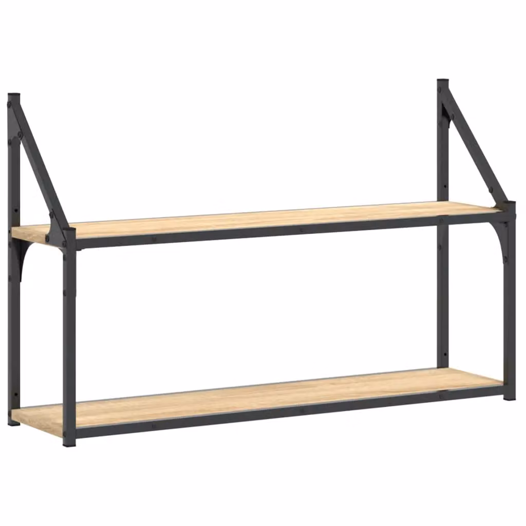 Berkfield Home 2-Tier Wall Mounted Shelf in Sonoma Oak, Brown, W/D/H: 80 x 21 x 51 cm – 2