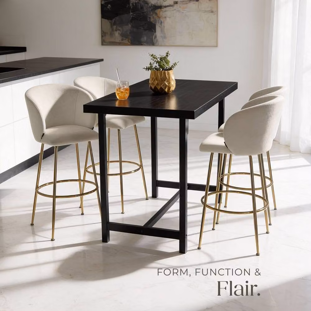tectake Luana Bar Stool Set of 2 in Cream and Gold Velvet – 3