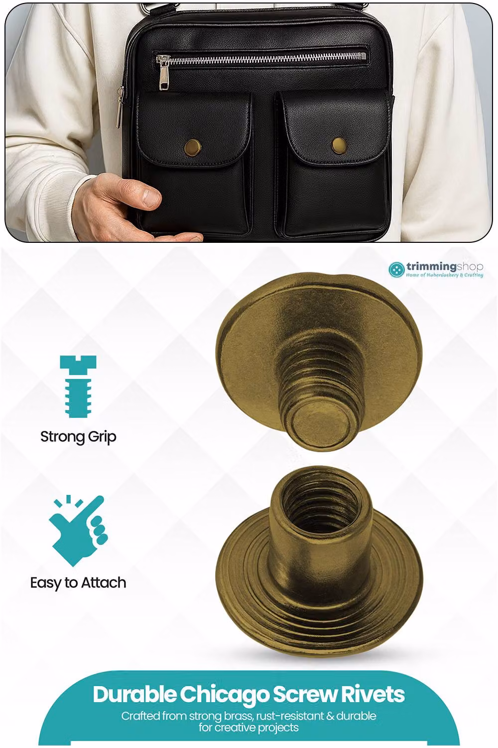 Neel Blue Bronze Brass Chicago Screw Rivets with Flat Countersunk Head, 10pcs, W: 9 mm, D: 6 mm – 3