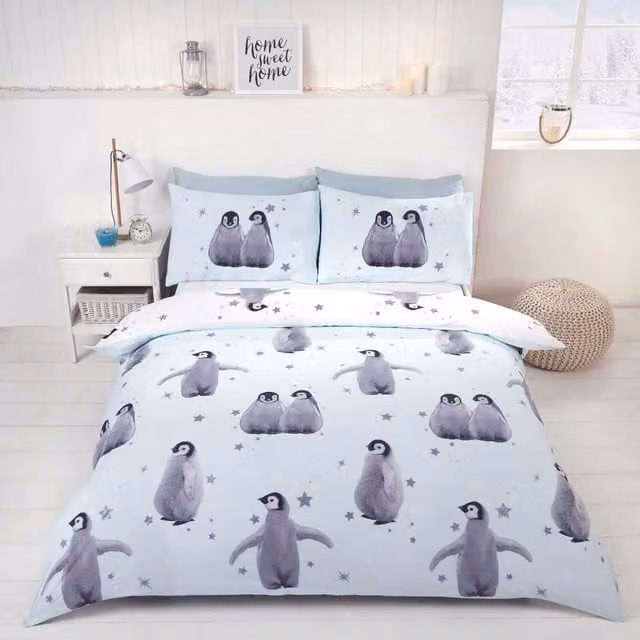 Rapport Home Starry Penguins Duvet Cover Set in Blue and Pink, W/D/H: 200 x 220 cm