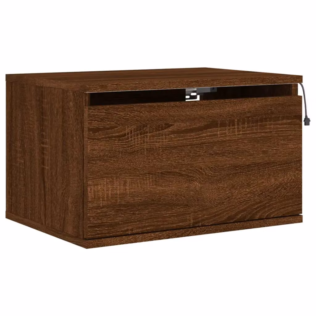 Berkfield Home Set of 2 Modern Wall-mounted Bedside Cabinets with Integrated LED Lights in Brown Oak – 5