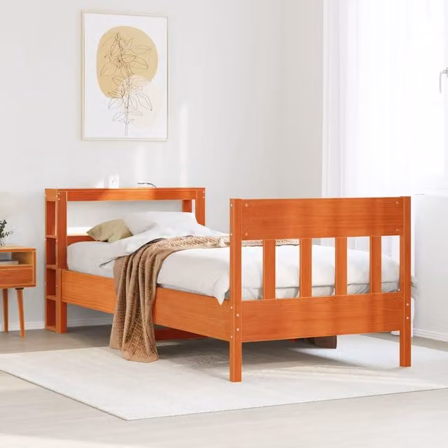 Berkfield Home Small Single Solid Wood Pine Bed Frame in Wax Brown, W/D/H: 75 x 190 x 75 cm – 1