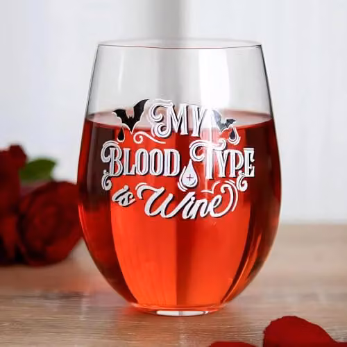 Something Different My Blood Type Stemless Wine Glass in White – 2