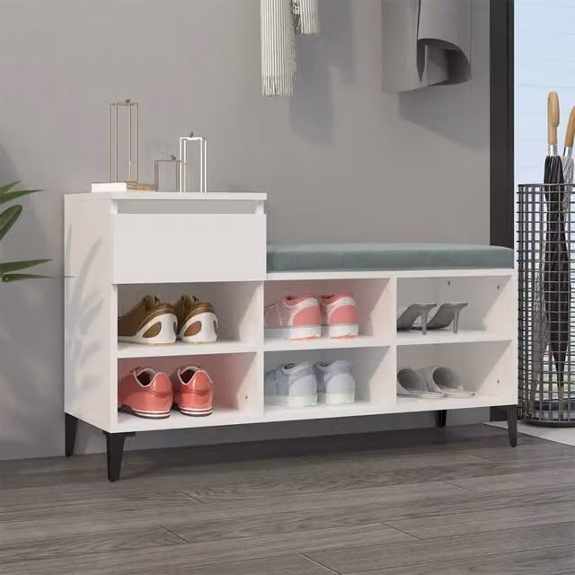 Berkfield Home White Modern Shoe Cabinet with Integrated Seat, W/D/H: 102 x 36 x 60 cm – 1