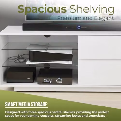 Centurion Gallus Gloss White TV Stand with 2 Drawers and 3 Shelves, W/D/H: 110 x 39.5 x 47.5 cm – 4