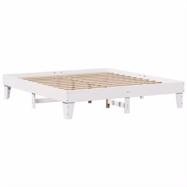 Berkfield Home Solid Wood Pine Bed Frame in White, 200 x 200 cm
