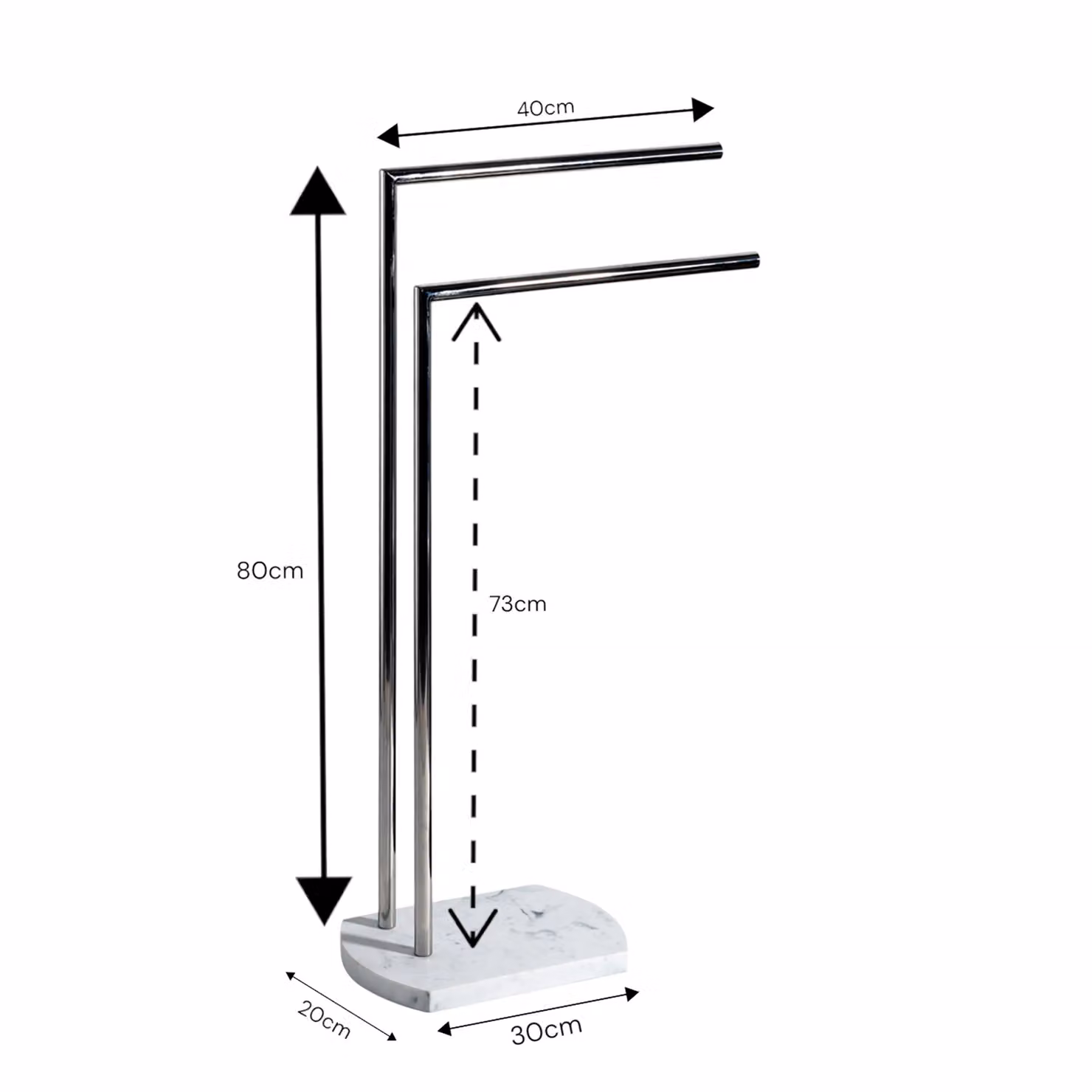 Showerdrape Octavia Freestanding Towel Stand in White Marble and Grey with Chrome Metal and Resin Details, H: 82.5 cm x W: 82.5 cm x D: 20 cm – 2