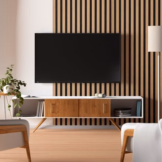 Home Treats Brown Wooden Slatted 3D Acoustic Wall Panelling, Length: 240 cm