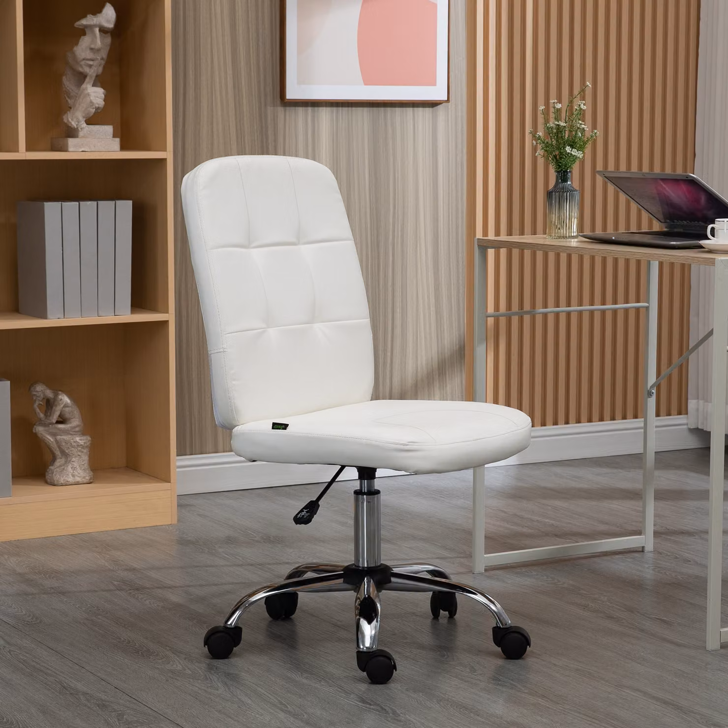 Vinsetto White Faux Leather Armless Task Chair with Adjustable Height and Swivel Function – 2