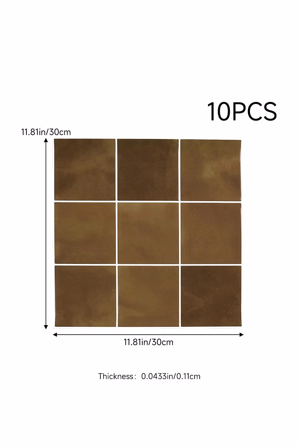 Living and Home Set of 10 Self-adhesive Brown 9-grid Square Wall Tile Stickers – 3