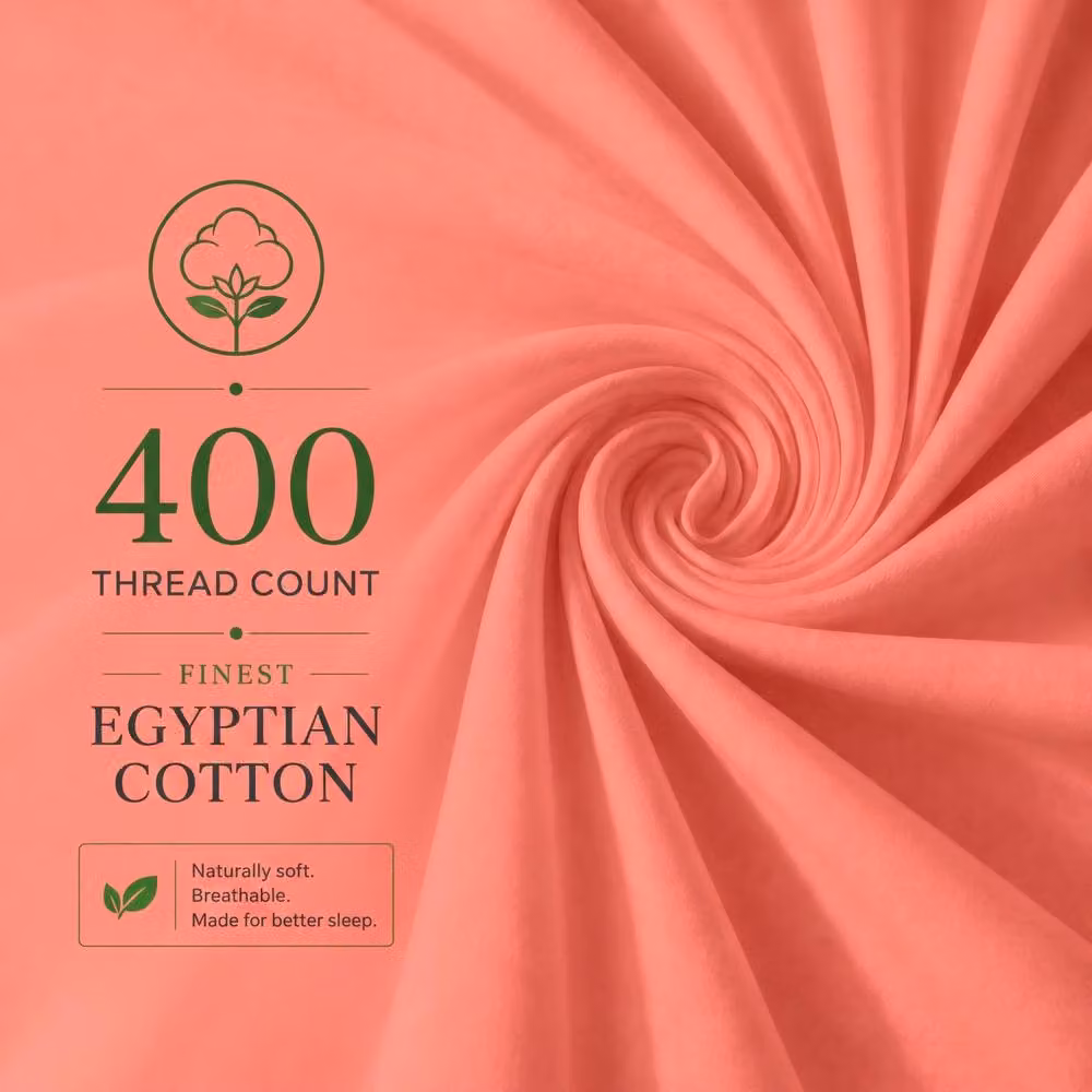 Pamposh Egyptian Cotton Pillowcases, Pack of 6, Coral, 400TC Mako Satin with Envelope Closure – 2