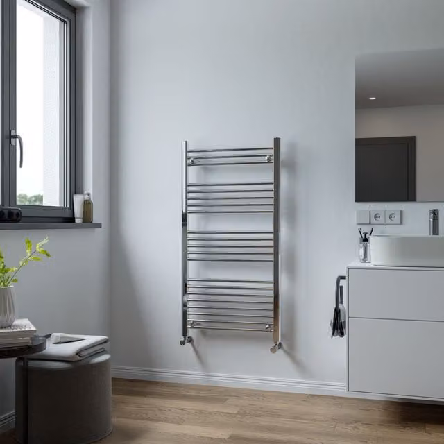 Agadon Grace Towel Radiator in Metallic Silver, W: 60 cm, H: 120 cm