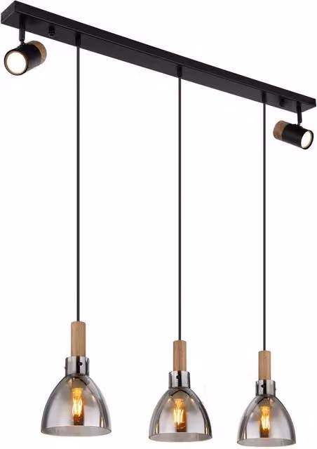 Netlighting Mattea Bar Pendant Ceiling Light in Black with Glass Shade, Height Adjustable, 3x E27