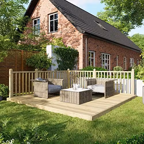 Powersheds Premium Wooden Decking Kit in Brown with Hand Rails