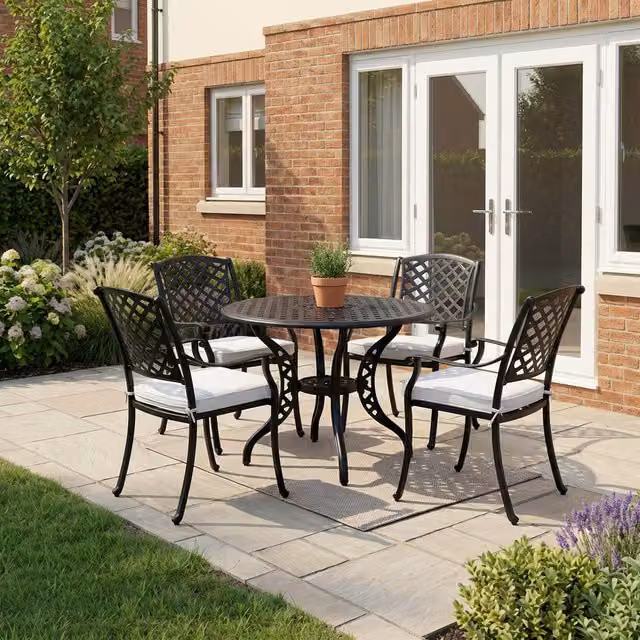 Malay Vintage Matt Black Metal Garden Dining Set