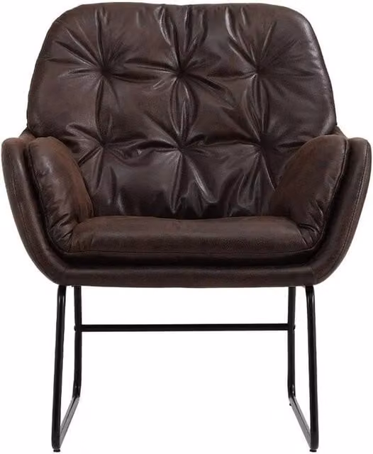 FORGEVIO Brown Synthetic Leather Modern Tub Armchair with Black Metal Legs