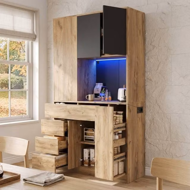 STILVORA Modern Brown Sideboard with Integrated LED Lighting and Power Outlet – 1