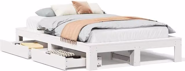 Berkfield Home White Solid Wood Pine Double Bed Frame W/D/H: 135 x 190 cm