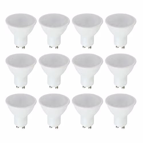 MiniSun Pack of 12 5W GU10 LED Bulbs with Frosted Lens in Cool White 6500K