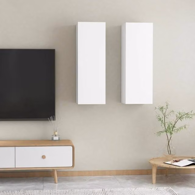 Berkfield Home Set of 2 White Modern Wall Mounted TV Cabinets in Engineered Wood, W: 30.5 cm, D: 30 cm, H: 90 cm – 1