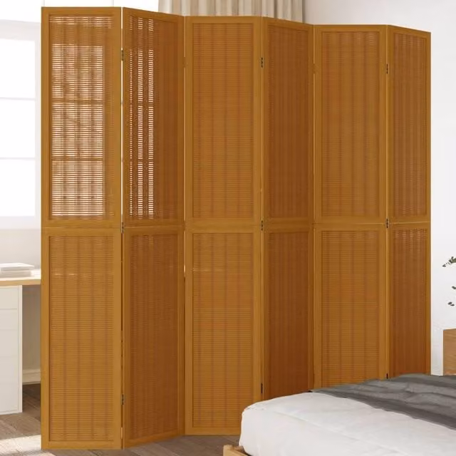 Berkfield Home 6-Panel Room Divider in Brown Solid Paulownia Wood