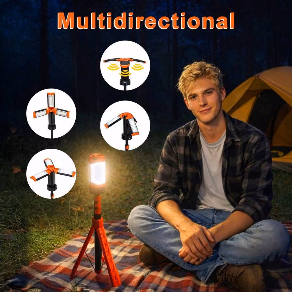 NESTLUNE Rechargeable LED Work Light and Adjustable Tripod Stand Floodlight in Orange – 2