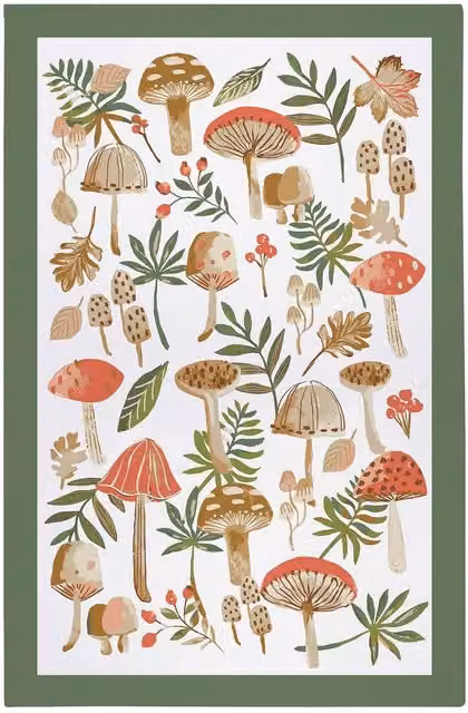 Ulster Weavers Mushrooms Floral 100% Cotton Tea Towel in Green