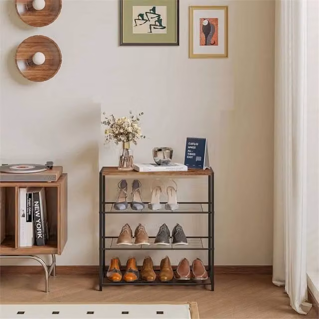 EONLION Industrial Shoe Rack and Storage Organiser in Brown and Black, Width: 100 cm