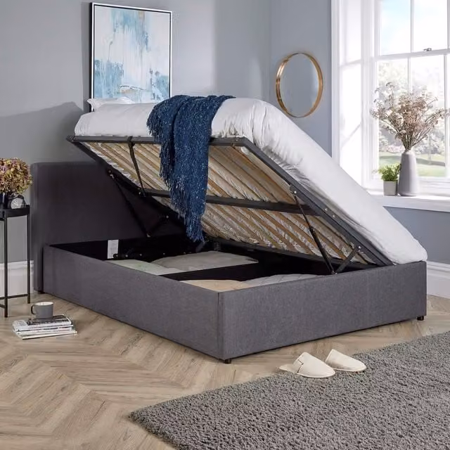 Home Source Horizon Ottoman Side Gas Lift Bed Frame in Grey, Double, W/D/H: 140 x 200 cm