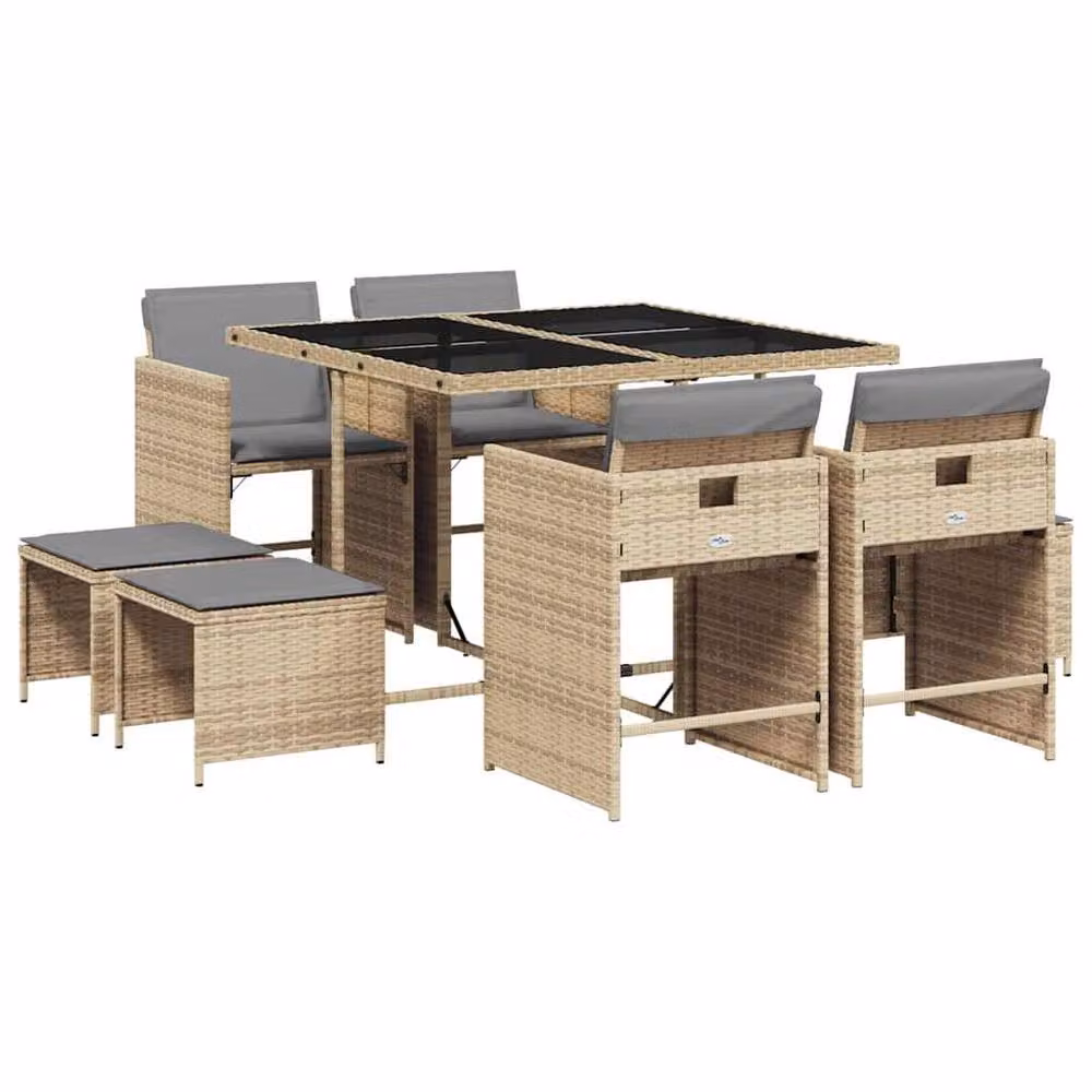 Berkfield Home 9 Piece Poly Rattan Garden Dining Set with Beige Cushions – 2