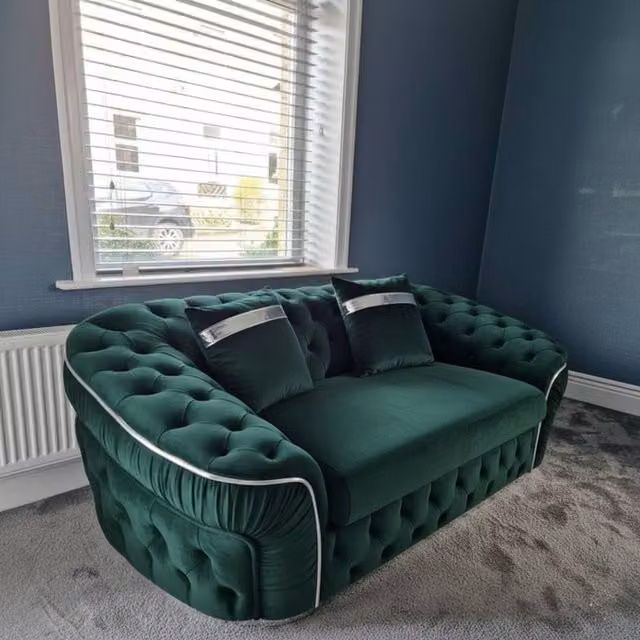 Stratus Interiors Ambassador Chesterfield Sofa in Green Plush Velvet with Silver Trim