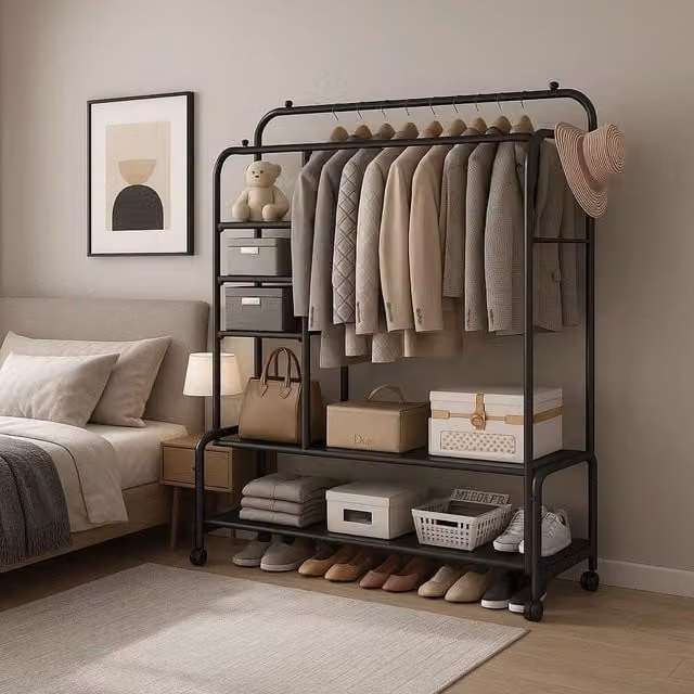 Modcraft Black Heavy Duty Double Clothes Rail and Garment Rack with Dual Hook and Rail Matrix – 1