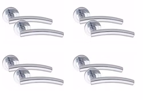 Golden Grace Arched T-Bar Door Handles in Polished Chrome Finish, 4 Pair