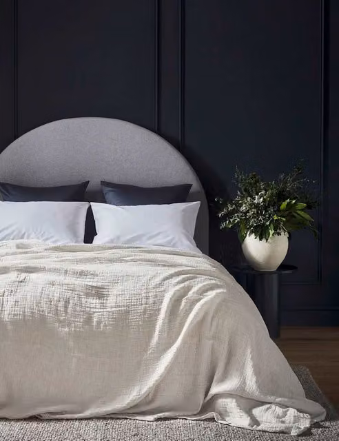 Bedfolk Linen and Cotton Blend Textured Throw in Beige