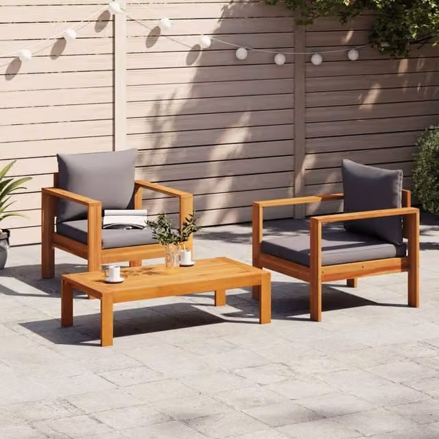 Berkfield Home 3 Piece Acacia Wood Garden Sofa Set with Multicolour Cushions and Coffee Table – 1
