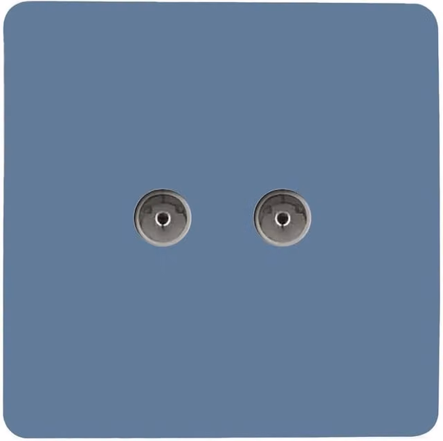 Trendi Switch 2 Gang Flush Co-Axial Television Socket Plate in Blue