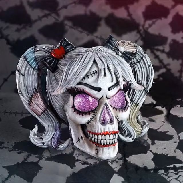 Nemesis Now Pins and Needles Franken-doll Skull Tabletop Decoration, Grey and Multicolour, Height: 20.5 cm