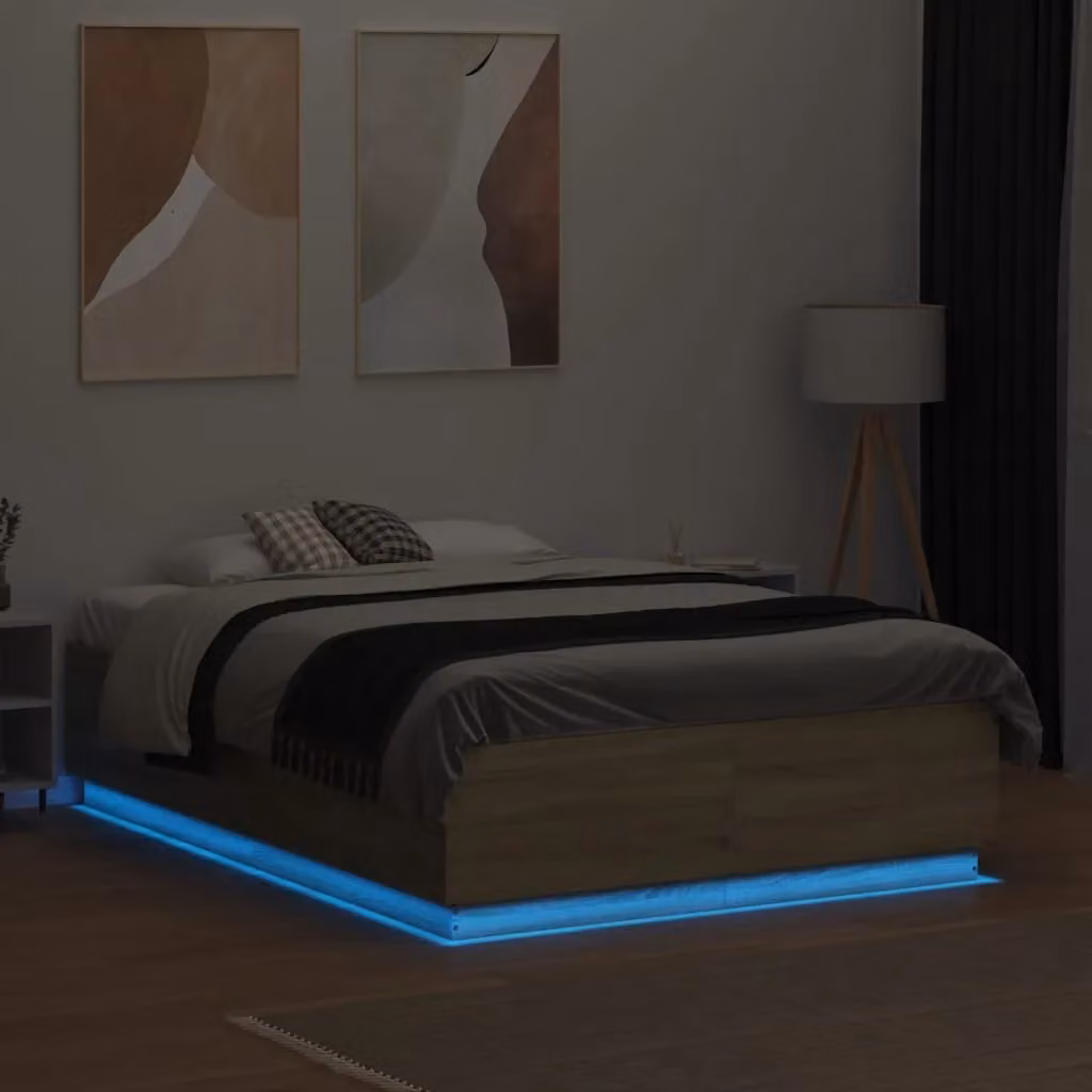 Berkfield Home Sonoma Oak Small Double Bed Frame with LED Lighting and USB Charging Port, Brown, W/D/H: 120 x 190 cm – 3