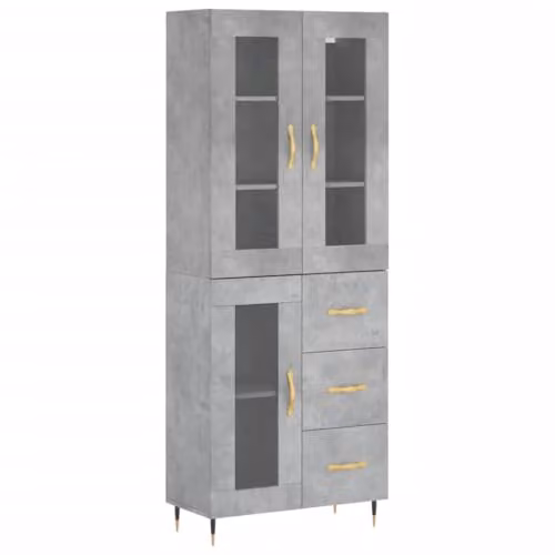 vidaXL Modern Highboard Sideboard in Concrete Grey Engineered Wood with Hinged Doors