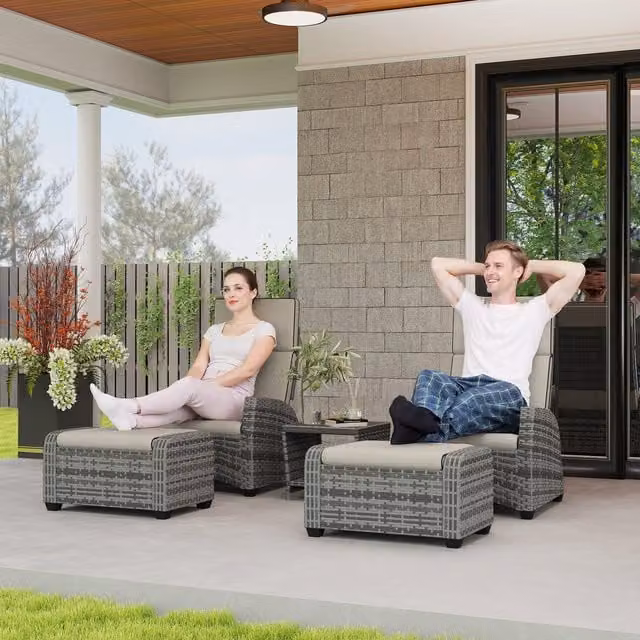 Outsunny 5 Piece Grey Rattan Garden Furniture Set