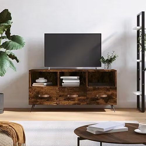 vidaXL Industrial TV Cabinet in Smoked Oak and Metal, W/D/H: 102 x 36 x 50 cm – 2