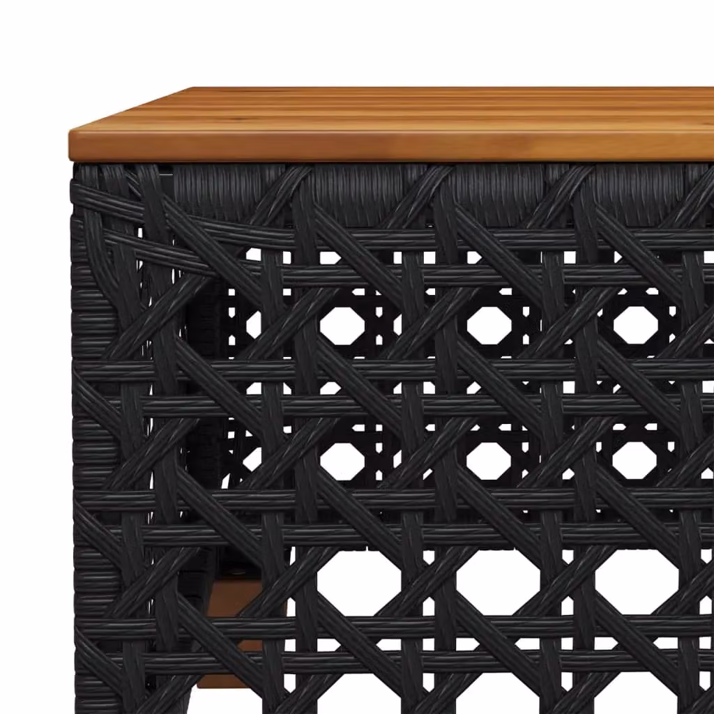 Berkfield Home Black Poly Rattan and Acacia Wood Garden Table, W/D/H: 55 x 55 x 36 cm – 3