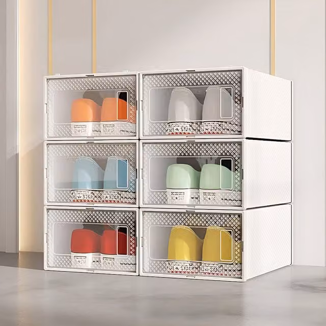 Livingandhome 12-Pack Stackable Waterproof Plastic Shoe Storage Boxes in White and Transparent
