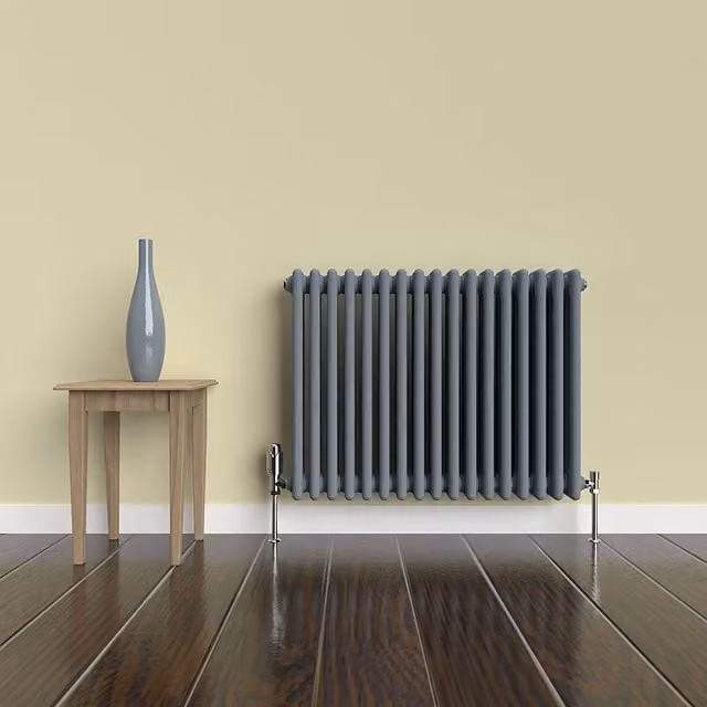 Lux Heat Horizontal 3 Column Steel Radiator in Pebble Grey, W: 78.5 cm, H: 60 cm