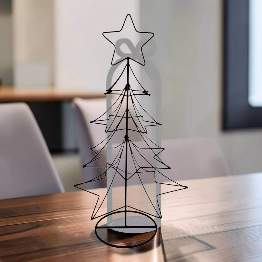 Four Candle Black Metal Wire Christmas Tree with Star, Height: 46 cm – 2