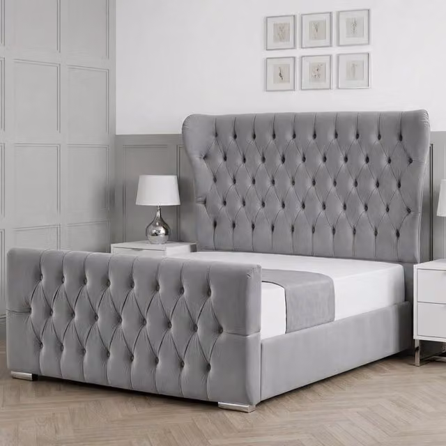 Living Comfort Bedz Velvetine Upholstered Gas Lift Storage Bed in Grey, W/D/H: 90 x 190 cm