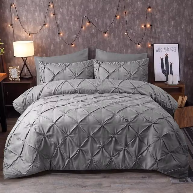 Cotton Passion Grey Microfibre Pintuck Duvet Cover and Pillowcase Set