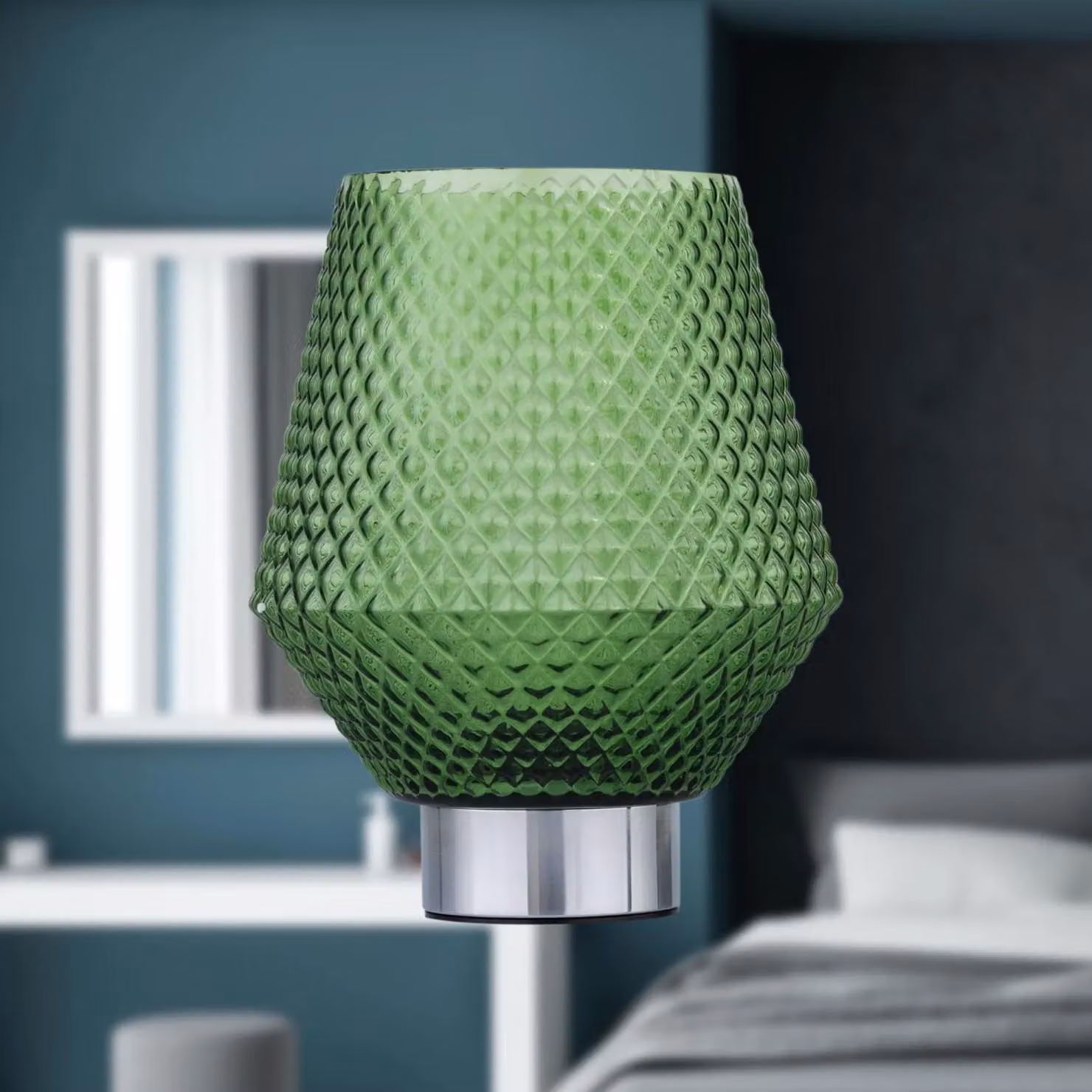 First Choice Lighting Porter Battery Operated Chrome Table Lamp with Green Glass – 3